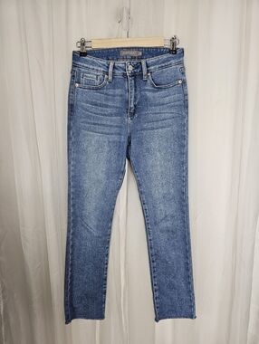JUST USA High-Rise Straight Raw Hem Blue Stretch Jeans 4